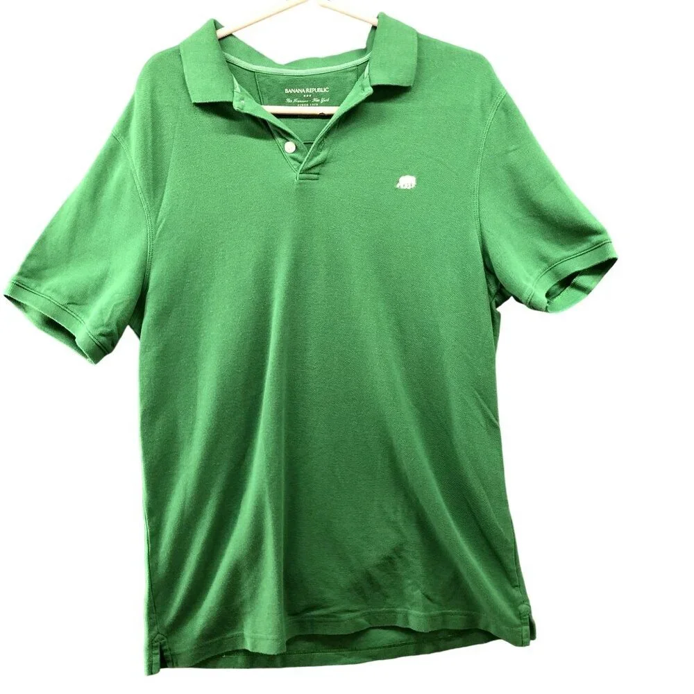Banana Republic Polo Shirt Mens Large L Short Sleeve Green Cotton